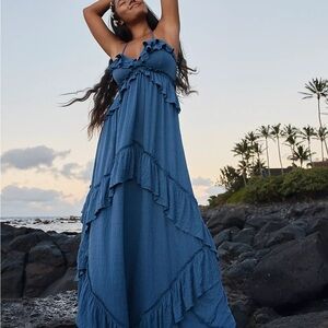 NWT Free People Indigo Ruffle Tiered Maxi Dress